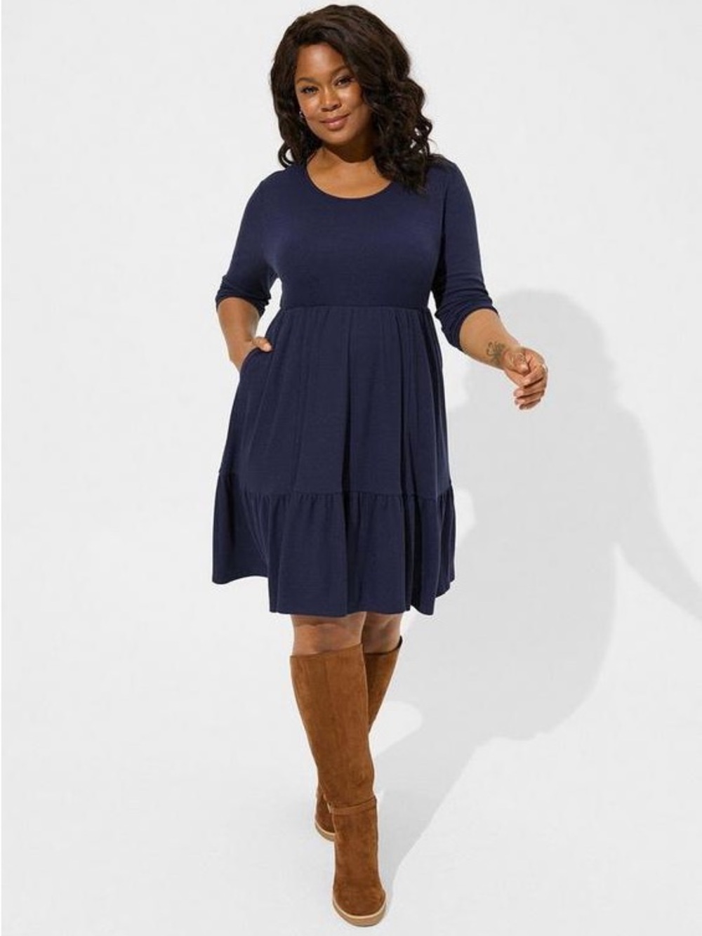 👗 Torrid Navy Jersey Waffle Tiered Skater Dress